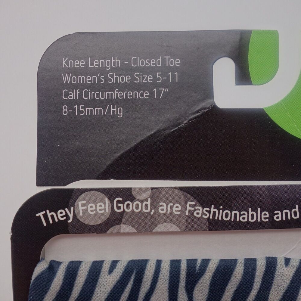 NEW Cutieful Therapeutic Compression Socks Hose Fits Sizes 5-11 Zebra Stripe - Picture 4 of 5